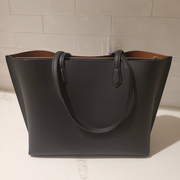 Quince black Italian leather triple compartment shopper tote - Picture 7 of 11